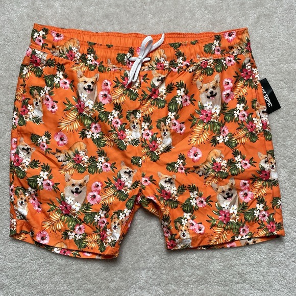 Black Matter Other - Black Matter Corgi Floral Swim Trunks Mens XL Orange NWT
